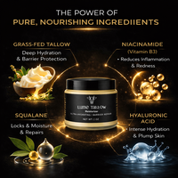 Lume Tallow Recovery Moisturizer texture — silky whipped tallow cream rich in vitamins A, D, E, and K for chronically dry and reactive skin