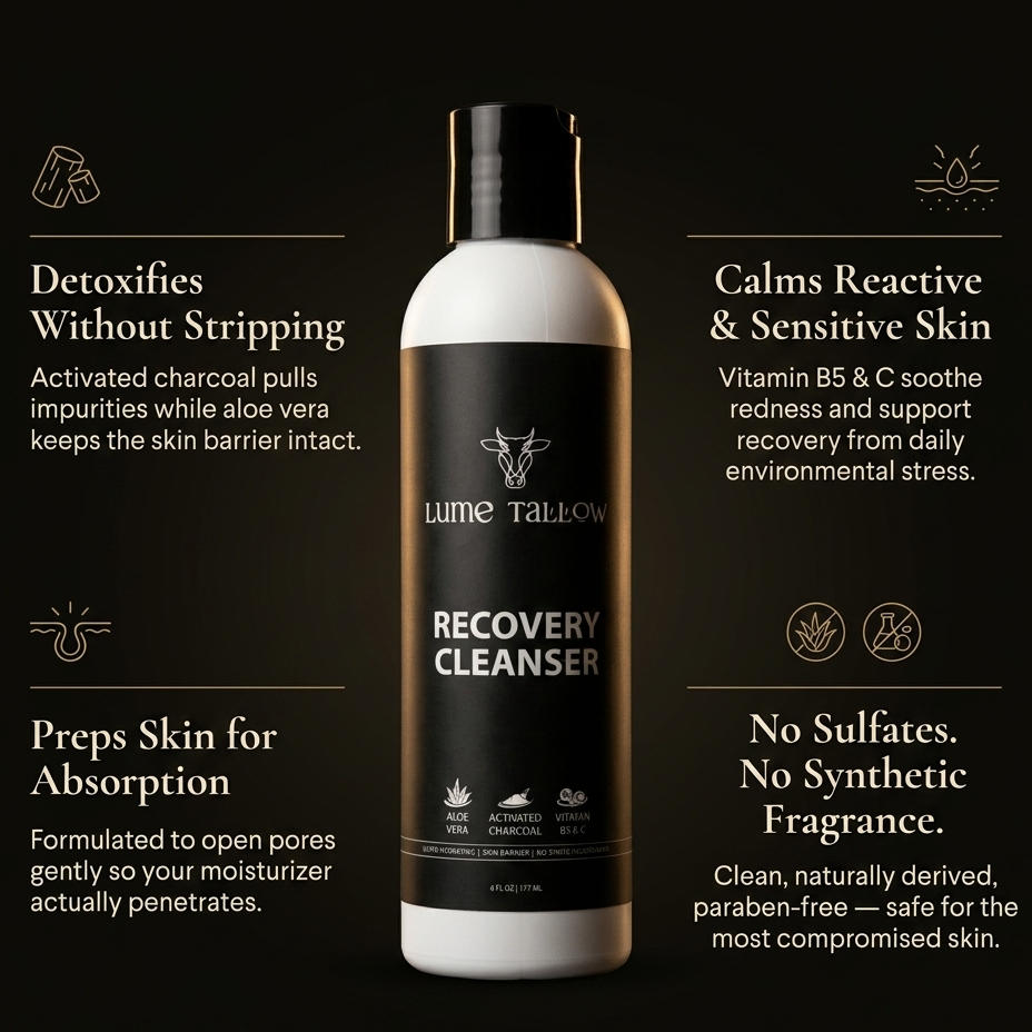 Lume Tallow Recovery Cleanser — small batch crafted in the U.S. for the vulnerable window after aesthetic procedures and for eczema-prone skin