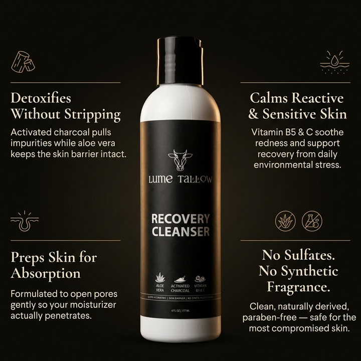 Lume Tallow Recovery Cleanser — small batch crafted in the U.S. for the vulnerable window after aesthetic procedures and for eczema-prone skin