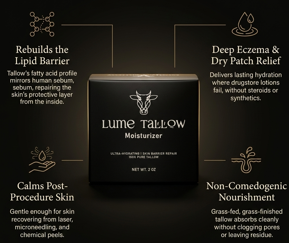The Lume Tallow Recovery Bundle — a two-step system pairing the Recovery Cleanser with the Recovery Moisturizer for sensitive, post-procedure, and eczema-prone skin